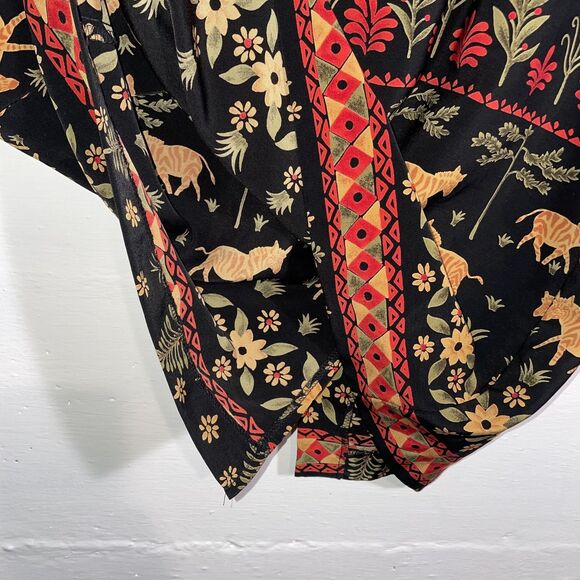 Vintage Sag Harbor Petite 10P Animal Print Black Shift Dress Tigers Lions Floral - Picture 7 of 12